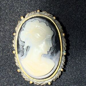 Elegant Cameo Brooch with Gold Accents carved vintage